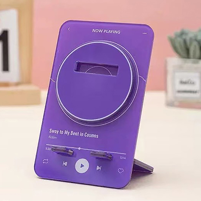 1Pc Color Music Player Acrylic Round Metal Badge Rotate Display Stand Manga Game Fans Souvenir Baji Guzi Holder Desktp Ornament: Navy Blue