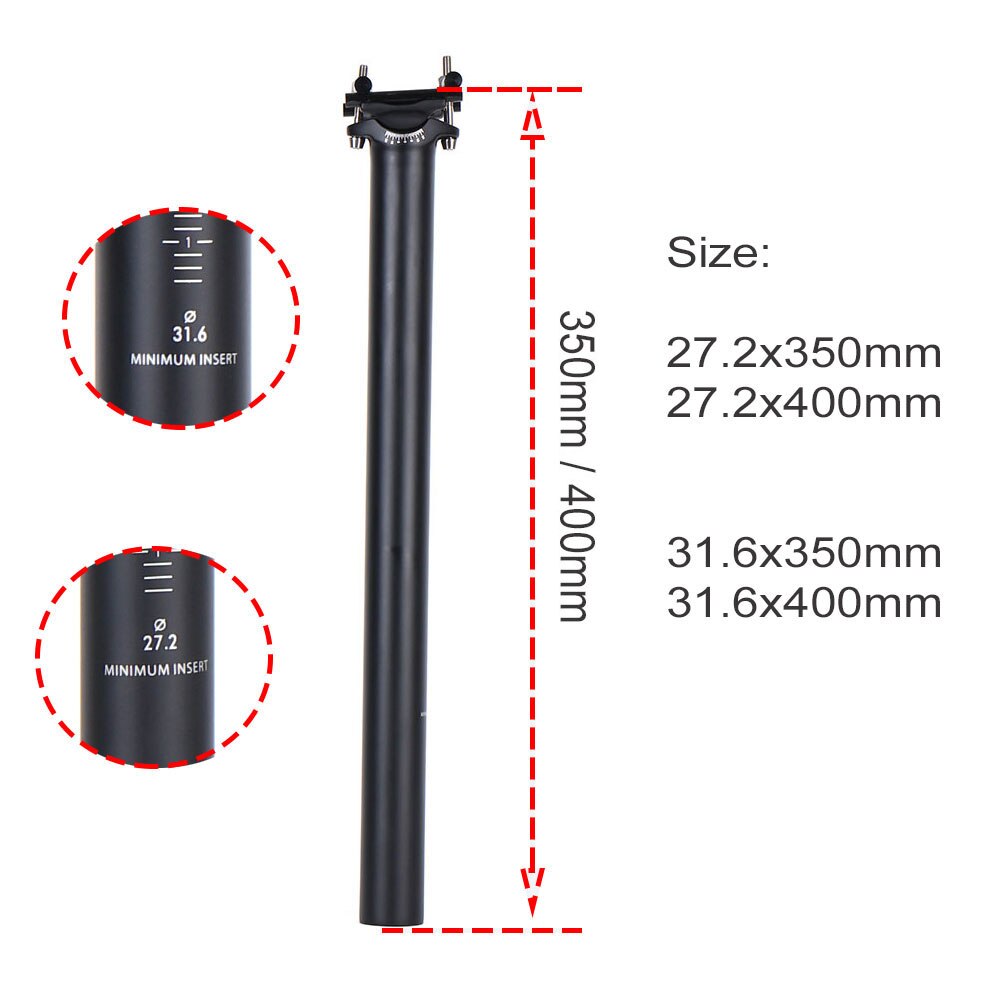 ELITA-tija de sillín de fibra de carbono para bicicleta de montaña, ligera, 27,2/31,6x350mm, 125g