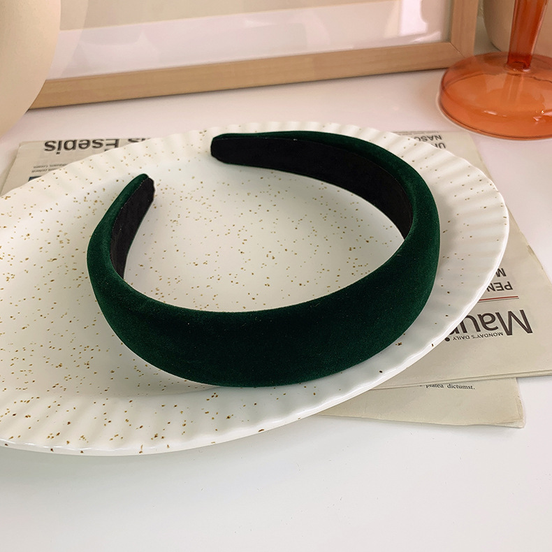 Kvinder grundlæggende sort fløjl hårbånd dobbelt størrelse pandebånd stretch plast hår hoop enkel almindelig stil let at bære: 3.2cm- grønne