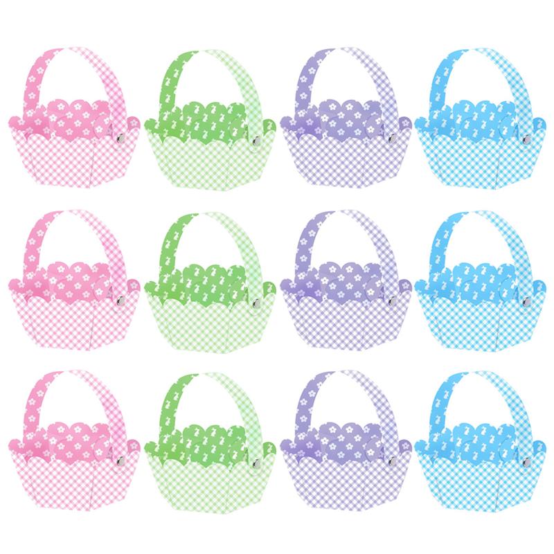 12pcs DIY Easter Bag Rabbit Egg Handbag Storage Basket With Nails Cookies Packing Bags Happy Easter Decoration: Default Title