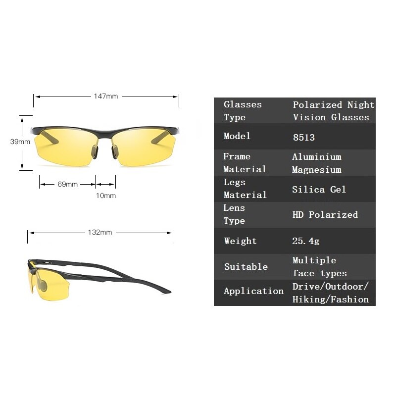 YSO Night Vision Glasses Men Aluminium Magnesium Frame Polarized Night Vision Goggles For Car Driving Fishing Anti Glare 8513