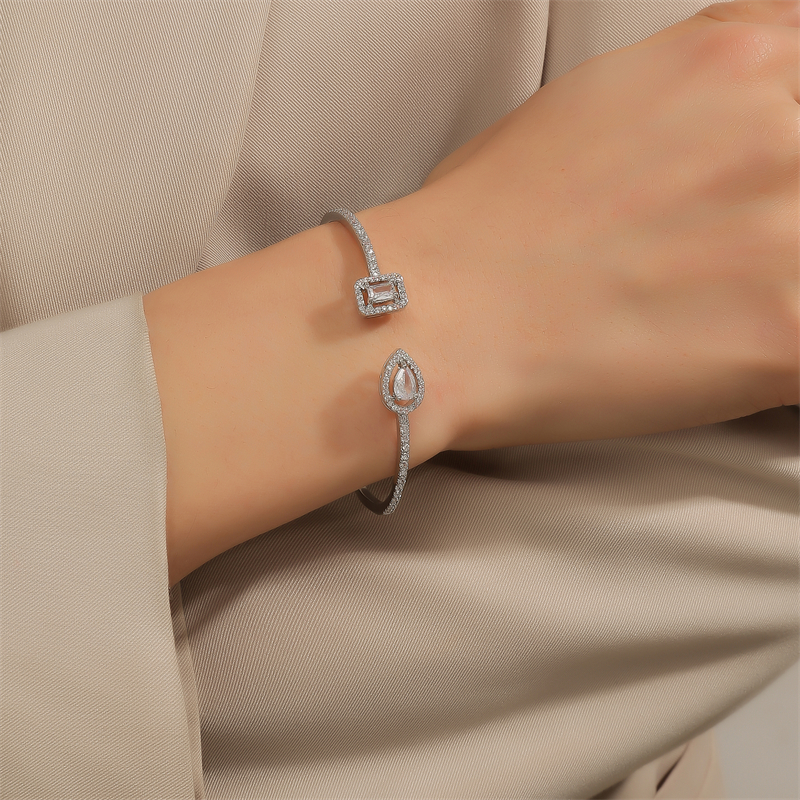 Luxus Geometrie Gold Farbe Manschette Armreifen Für Frauen Zirkonia Armbänder eins Party Alltag Schmuck.