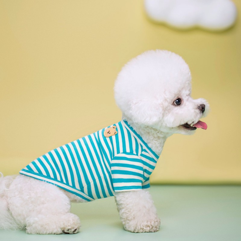 Bear Print Sriped Dog Vest Summer Dog Clothes Puppy T-Shirt Cotton Girls Dog Costume Chihuahua Bichon Frise Clothing Dog Apparel