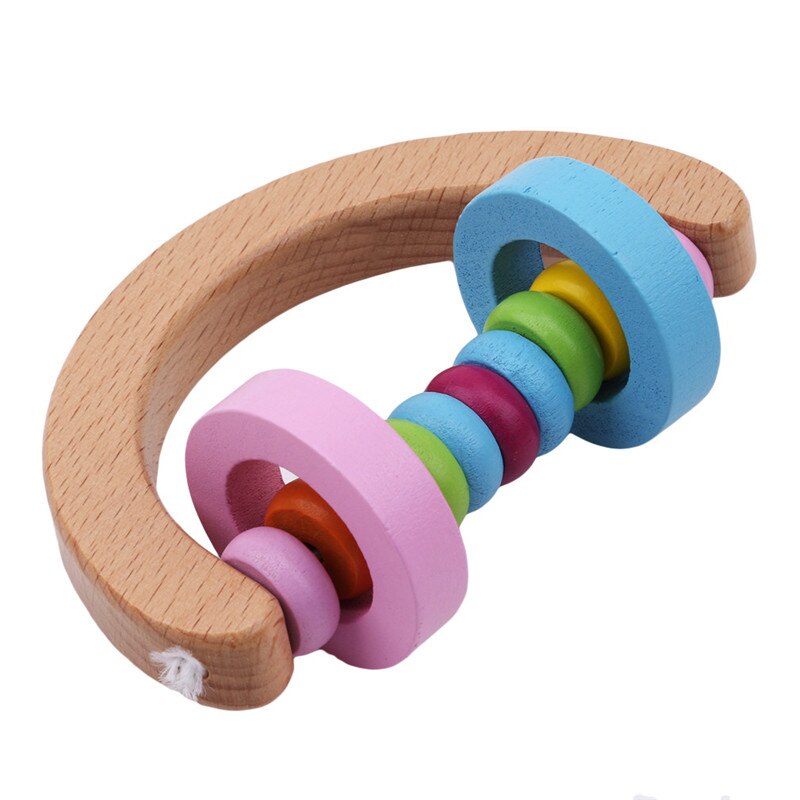 Træskramler babylegetøj newbron seng mobil legetøj håndklokke musikpædagogisk instrument småbørn børneskramler babylegetøj 0-12 måneder: Halv cirkel