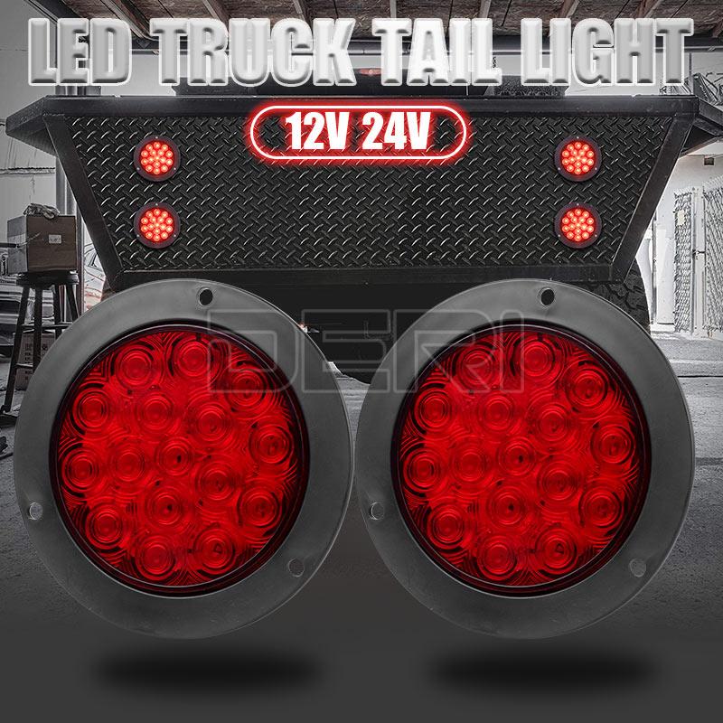 2 Stuks 4Inch Ronde Auto Led-achterlicht 16 Led Side Lights Tail Remlicht Lamp Voor Auto Truck caravan Trailer 4X4 Pickup 12V 24V