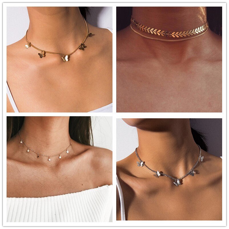 Bohemian Stern Schmetterling Herz Choker Halskette für Frauen Halskette Anhänger auf neck Halsband Halskette Schmuck