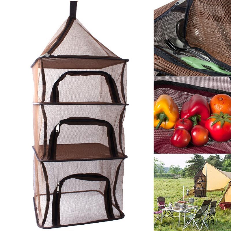 Canasta de almacenamiento de malla plegable de red seca colgante de 4 capas, tendedero de pesca para Camping Picnic YE