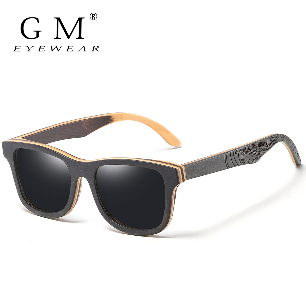 GM Brand wood Sunglasses Men Polarized Black Skateboard Wood Sunglasses Retro Vintage Eyewear S5832