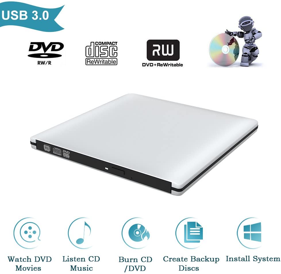 Unidade óptica externa ultrafina com gravador de cd/dvd, usb 3.0,  em liga de alumínio, compatível com cd+/-rw e dvd+/-rw para laptops e pcs.
