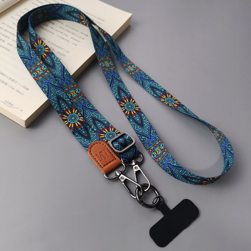 Retro Totempatroon Crossbody Mobiele Telefoon Lanyard Verstelbare Hangende Hals Mobiele Telefoon Riem Hanger Met Universele Kaartpakking: Zilver / Grijs