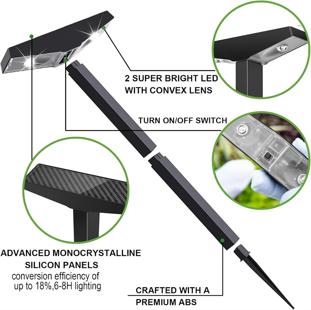Paquete de 1/4 luces solares para caminos, luces solares para exteriores IP65, luces impermeables para jardín, lámpara Solar, lámparas de paisaje para exteriores para césped
