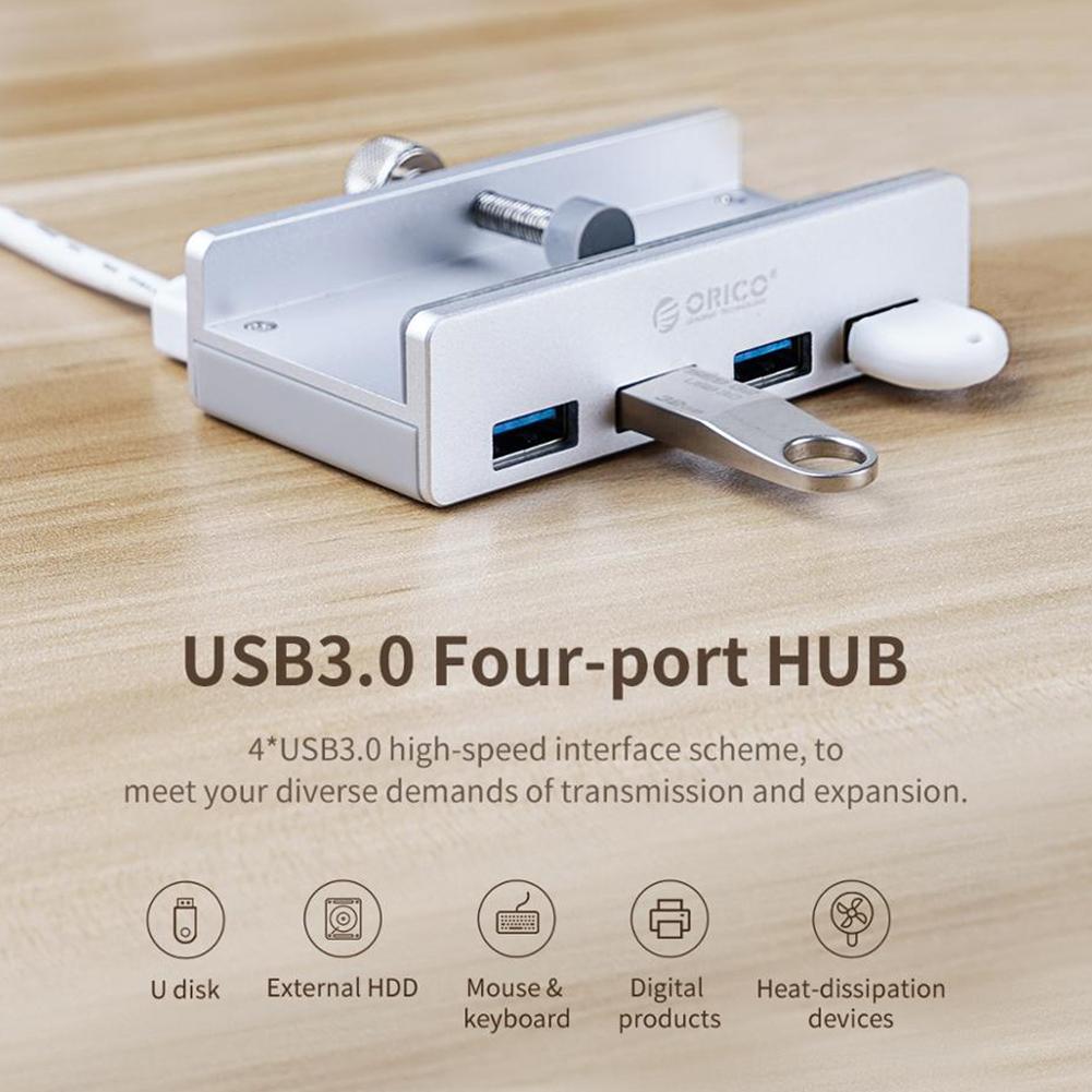 Orico  mh4pu- p usb hub aluminium ekstern 4 porte usb 3.0 usb splitter med 10-30mm justerbart klip til macbook desktop bærbar pc