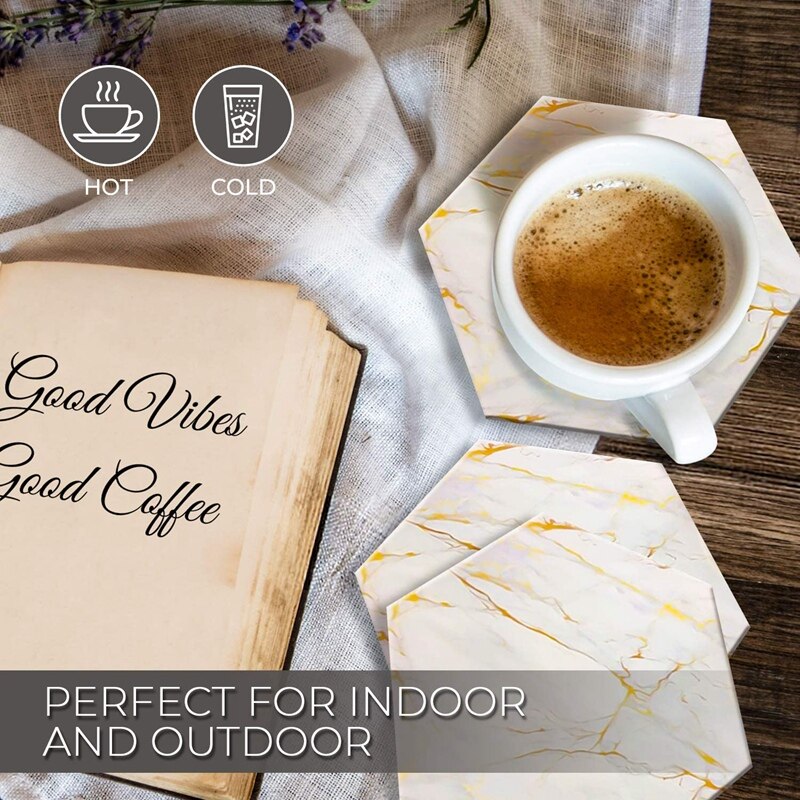 8 PC Coasters for Drinks Absorbent with Holder Marble Ceramic Coaster Set Super Absorbent and Cold Drink