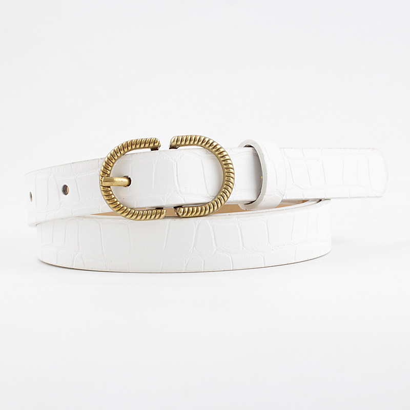 Merkebelte kvinne gullspenne svart hvitt skinnbelter til kvinner kvinnelige jeans smale damer midje belte ceinture femme linning: Hvit