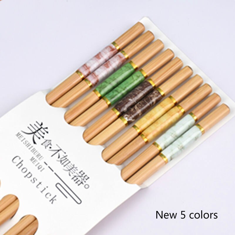 Creativo marmorizzazione 5 paia bacchette riutilizzabili fatti a mano in bambù giapponese bastoncini di legno Set Sushi cibo posate cinesi naturali: New 5 colors