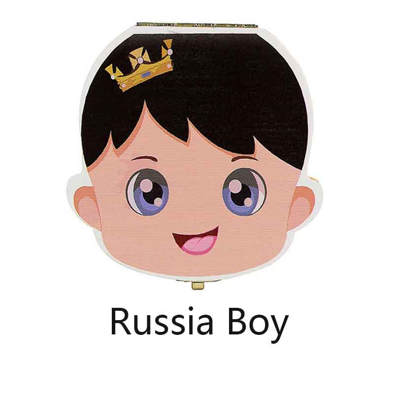 Spaans Engels Russisch Frans Griekse Hout Melktand Box Organizer Melk Tanden Opslag Verzamelen Tanden Umbilica Besparen Baby Keepsake: Russia boy black