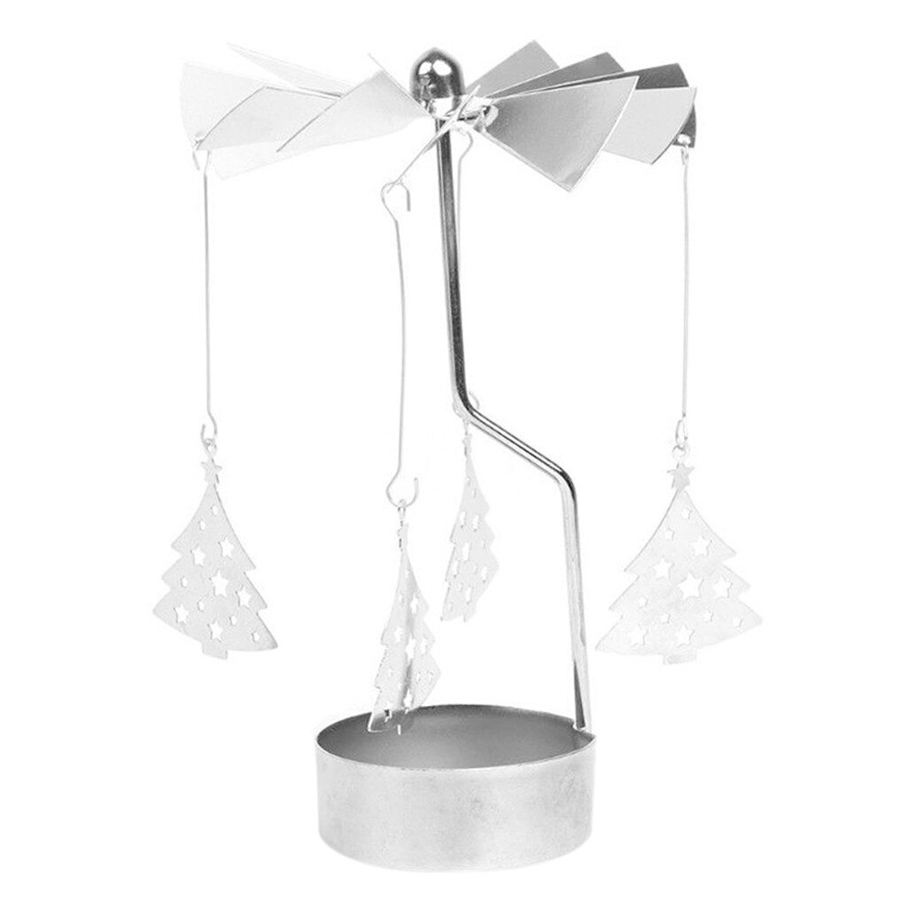 kingnero Carrousel Kaars Roterende Kaarshouder Draaiende Kandelaar Metalen Theelichtkandelaar voor Home Decor (Zilveren Engel