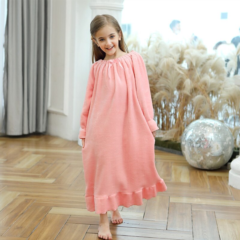 V-TREE ropa de dormir para niñas camisón cálido pijama para niños franela doble forro largo princesa Otoño e Invierno: Rosa / 10T