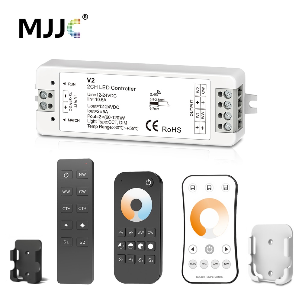 WW CW LED Controller 12 v 24 v 10A 2CH 2.4g Enkele Kleur CCT Licht Strip LED Dimmer Controller RF Draadloze Afstandsbediening met Houder V2