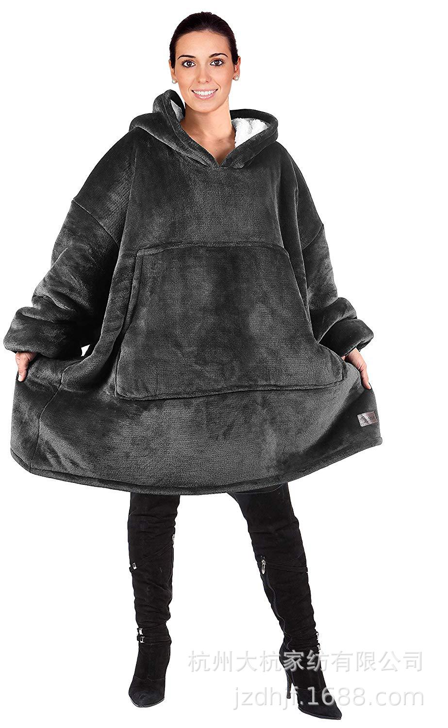 Winter Dikke Comfy TV Deken Sweatshirt Effen Warm Hooded Deken Volwassenen en Kinderen Fleece Gewogen Dekens voor Bedden Reizen: Dark Gray