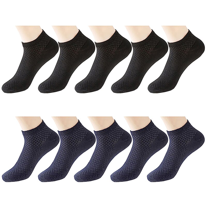 10 par/lot bambu strumpor herr andas antibakteriella korta strumpor herr business casual strumpor fyra säsonger storlek 38-43 euro: 5 svarta 5 marinblåa