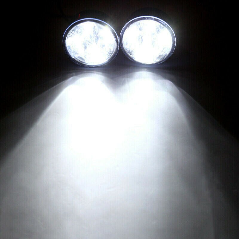 2pcs White 4 LED DRL Round Daytime Running Light Car Fog Day Driving Lamp 12V Plastic Housing Car Daytime Running Light