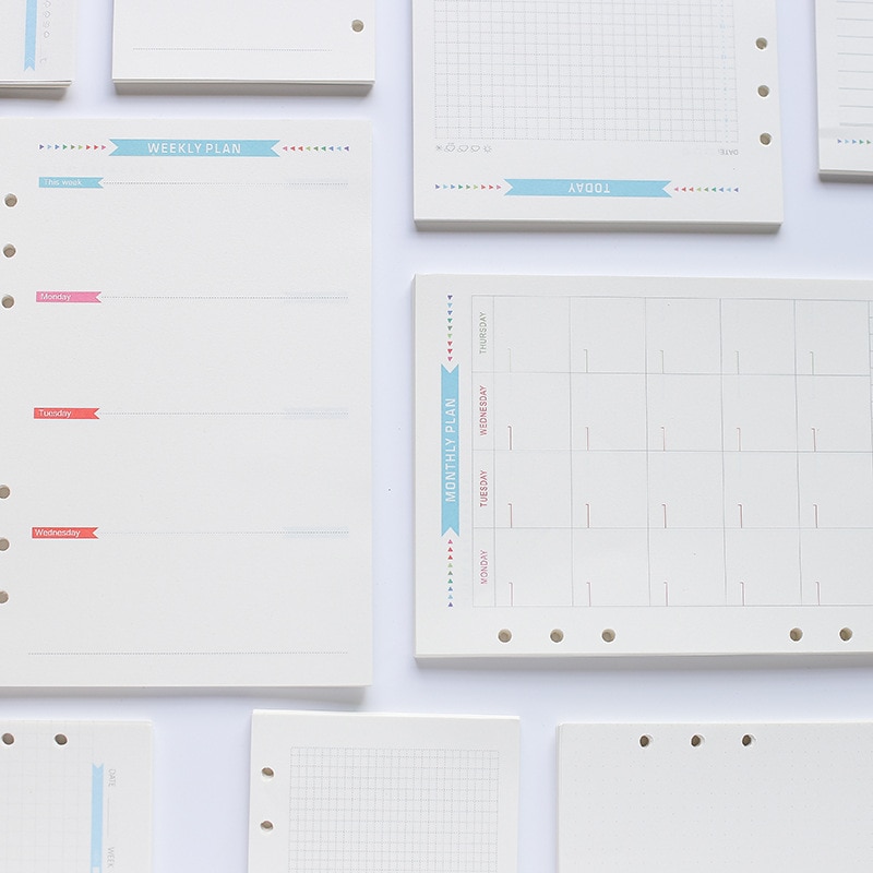 Tijdschrift Agenda Plannner Notebook A5 Insert Vullingen 6 Gaten Losse Blad Spiral Ring Binder Dagboek Planner Binnenste Kern 100G papier