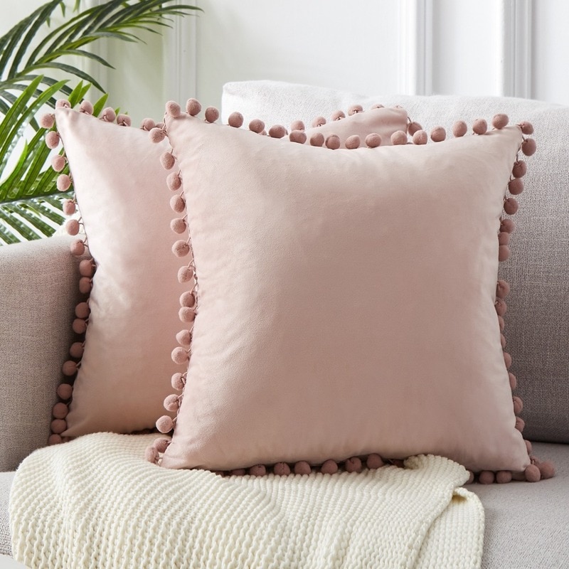 Vihreä sininen harmaa vaaleanpunainen massiivi sametti koriste tyynyliina pehmeä sametti tyynynpäällinen pompom pallo sohvatyynynpäällinen 30 x 50cm