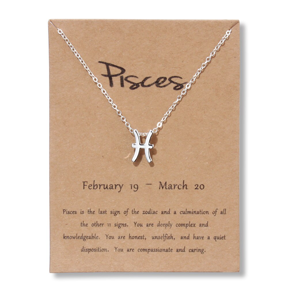 12signos do zodíaco joias de ouro, 12 constelações pingente colar para mulheres presentes de aniversário: Silver Pisces