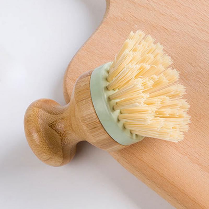 vajilla herramienta multifuncional para cepillo de limpieza de cocina Mini duradero mango de madera Redondo. Plato depurador de la olla Pan lavado