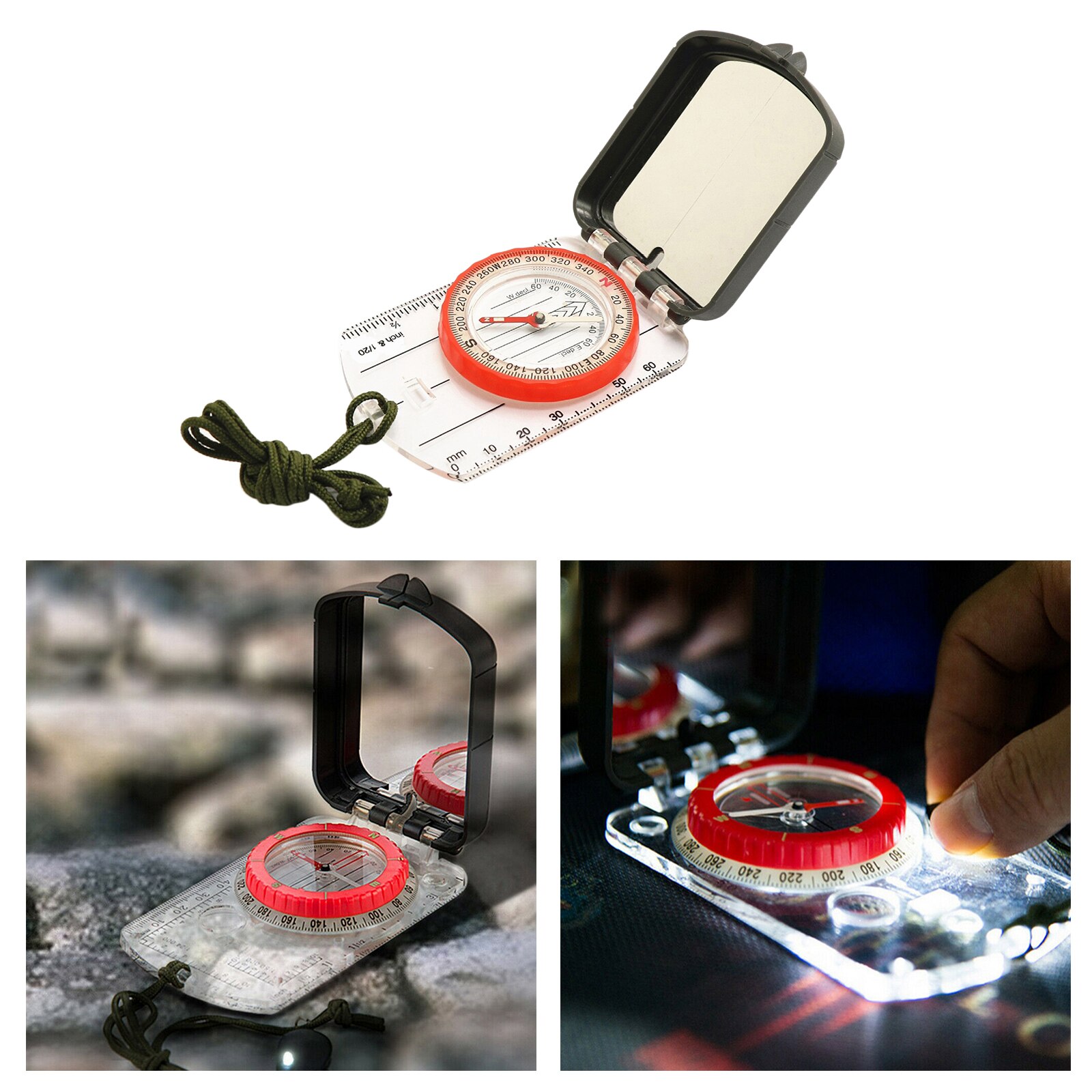 Portable Compass Hiking Scouts Camping Navigation Emergency Mirror Compass