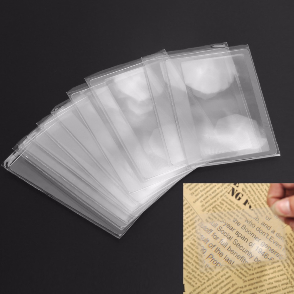 10pcs/set Magnifier Magnification Magnifying Fresnel LENS 8x5.5x0.04cm Pocket Credit Card Size Transparent Magnifying Glass
