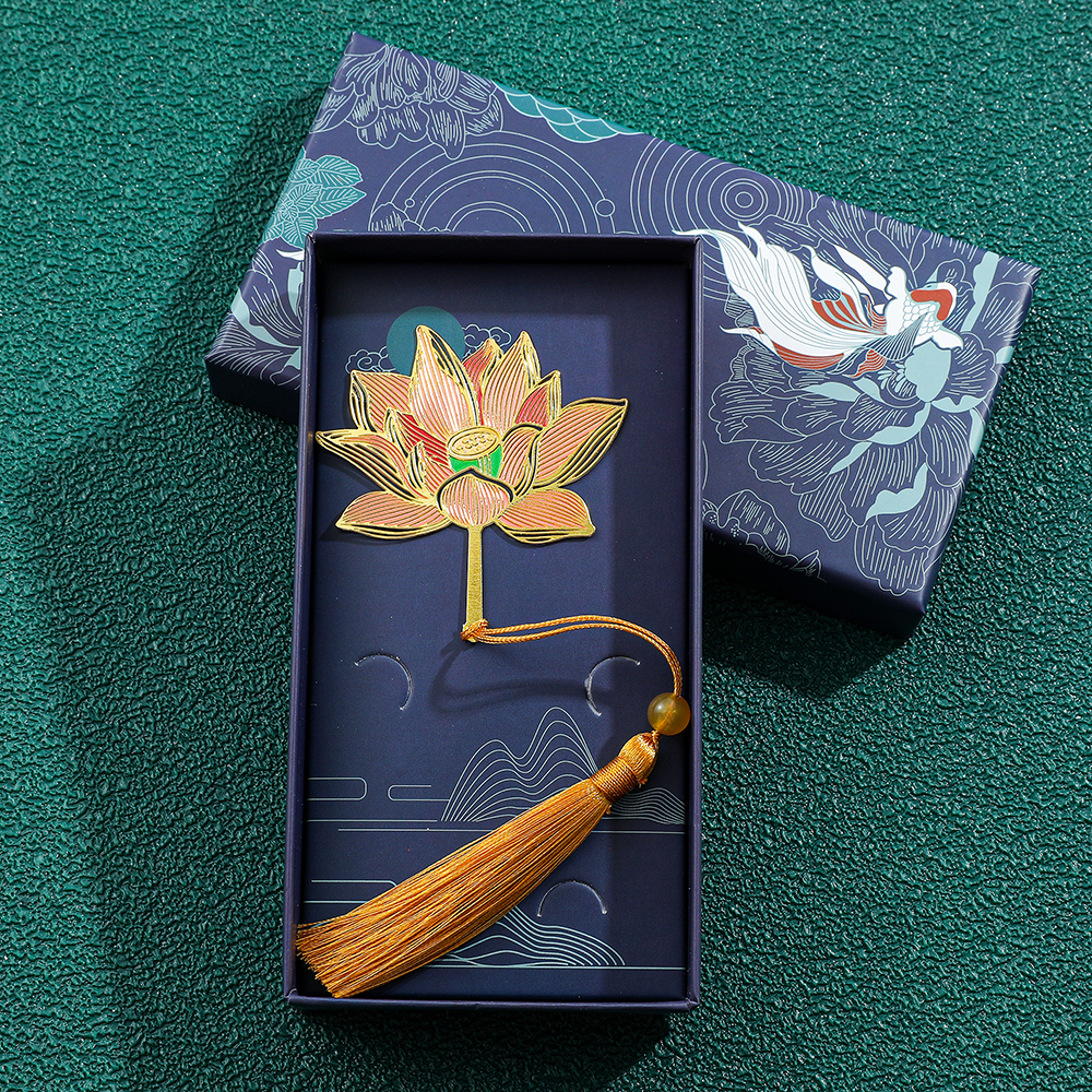 Eenvoudige holle messing boekenlegger, mooie boekenlegger met klavertje vier en libelle, boekenlegger, boekenvriend, leesbenodigdheden: Blauw