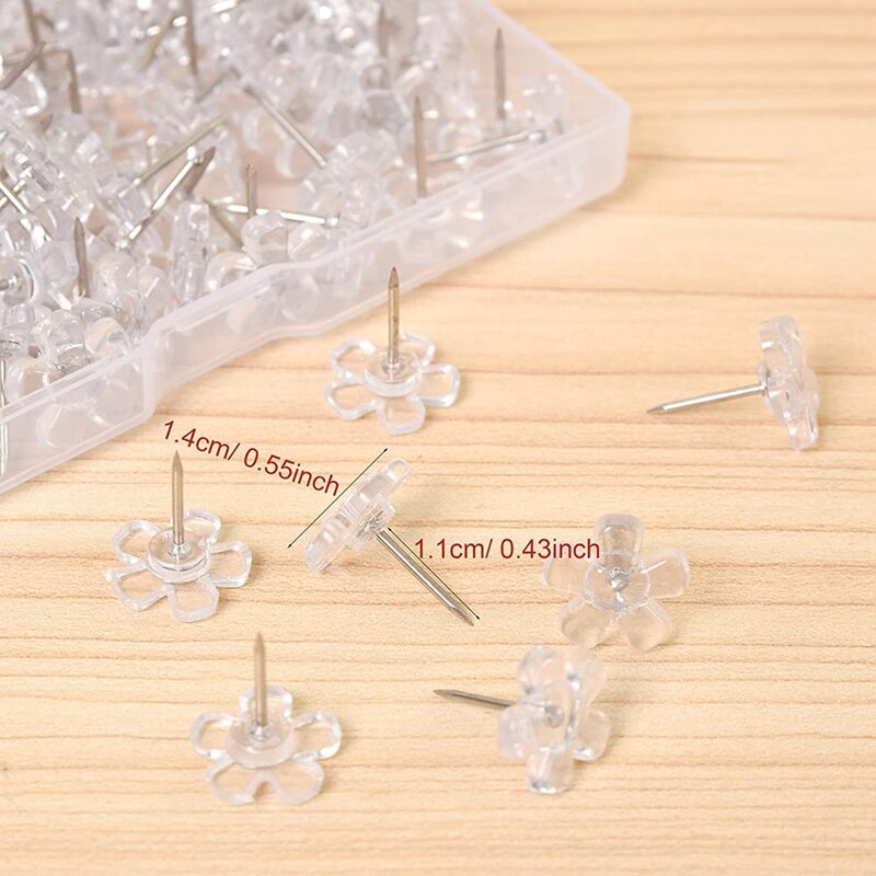 200Pcs Clear Push Pins Plastic Thumb Kopspijkers Platte Bloem Pins Head Push Pins Voor Prikbord/Vilt/Bulletin boards