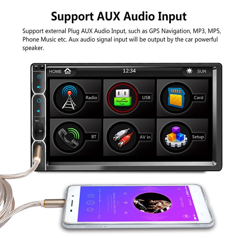 7'' Car Bluetooth MP5 Player 12V Touch HD Screen Bluetooth Handsfree Android Apple Phone Interconnection Electronic Accessories