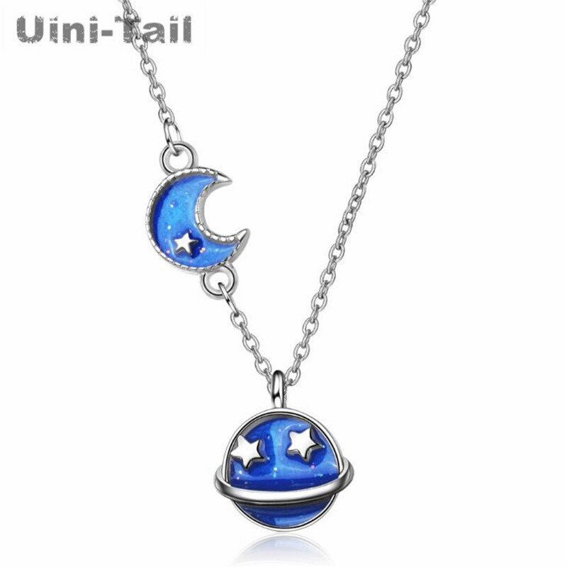 Uini-tail original novo 925 prata esterlina azul estrela colar coreano simples moda doce dinâmica pequena menina fresca jóias ed076