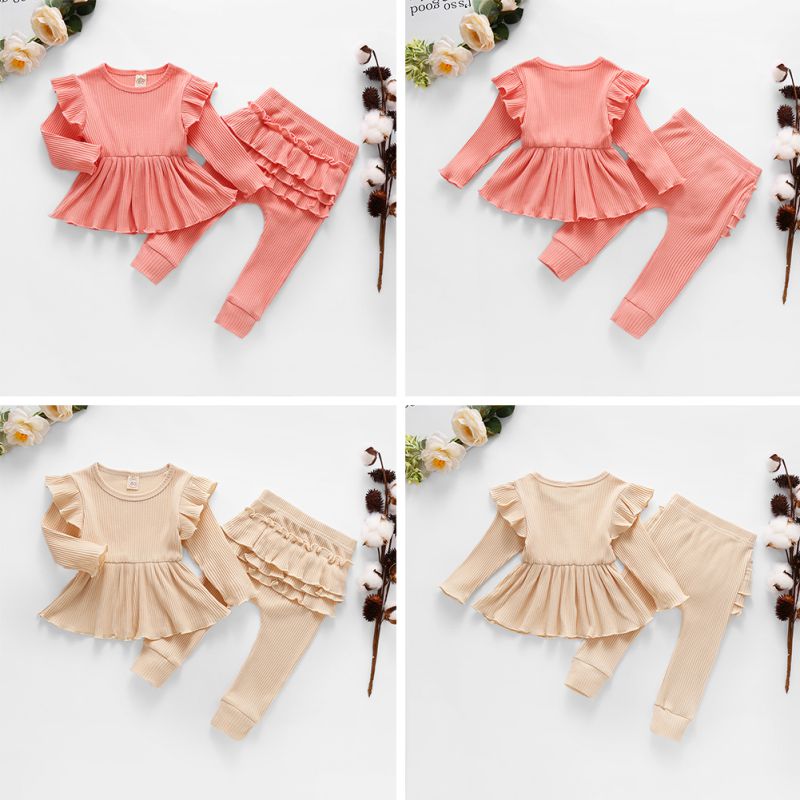 Ragazze 2pcs Autunno 6M-4T Del Bambino Della Ragazza Dei Bambini Del Manicotto Lungo Set O-Collo Del Cotone delle Magliette E Camicette E pantaloni Del Bambino Del Bambino Vestiti Della Ragazza di Inverno