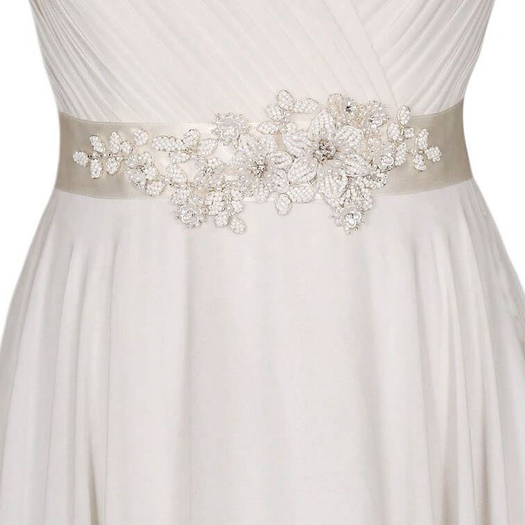 Strass parel bruidsriem handgemaakte bruidsriemen sjerp wit ivoor champagne lint voor dames avondjurk bruidssieraden