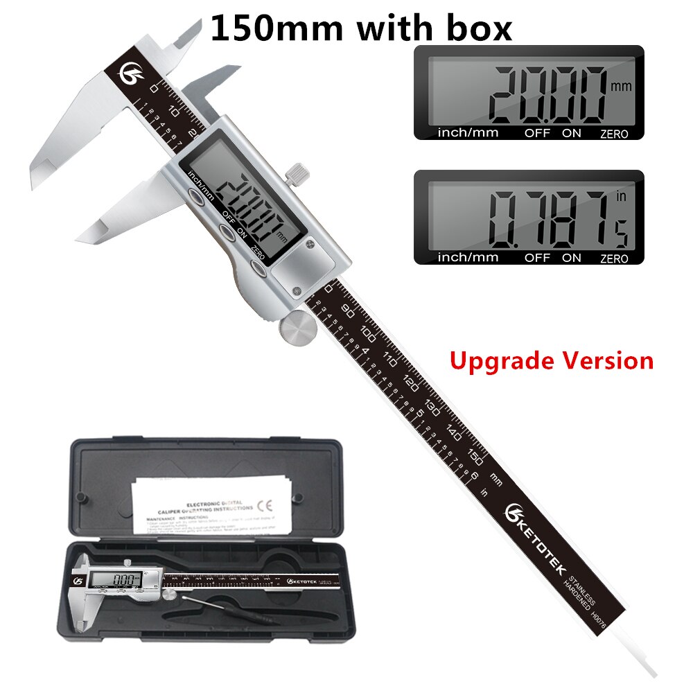 150mm 200mm LCD Display Electronic Digital Vernier Caliper 6 Inch 8 inch Stainless Steel Caliper Micrometer Measuring Tool: Upgrade Version