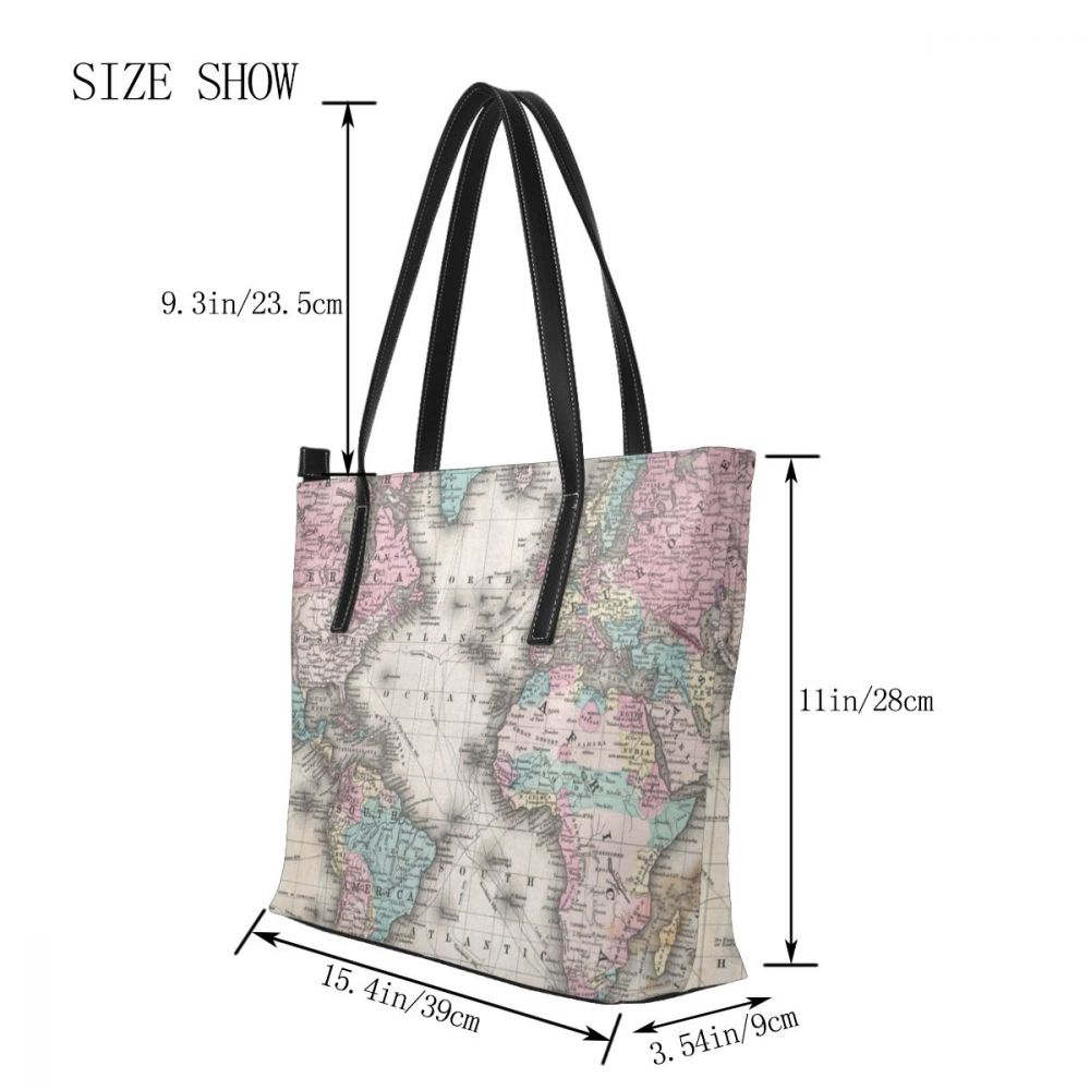 World Maps Handbag World Maps Top-handle Bags Trend Teen Leather Tote Bag Large Pattern Women Handbags