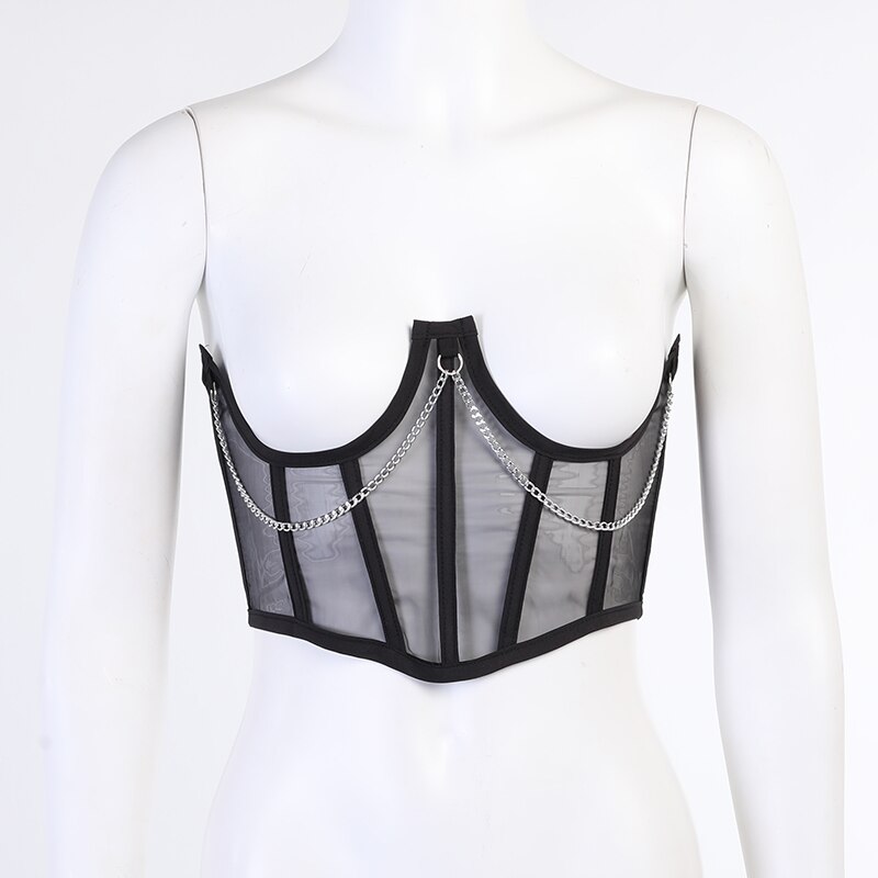 Frauen Korsett Gürtel Punk Metall Kette Mall Goth Kummerbund Hohe Taille Harajuku Vintage Mesh Sehen Durch Taille Shaper Korsetts: Black / S