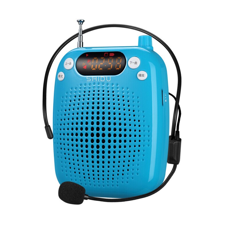 10W Voice Amplifier Portable Mini Wired Microphone Music FM Meeting Sing for Teachers Tour Guide Yoga Speaker: Blue