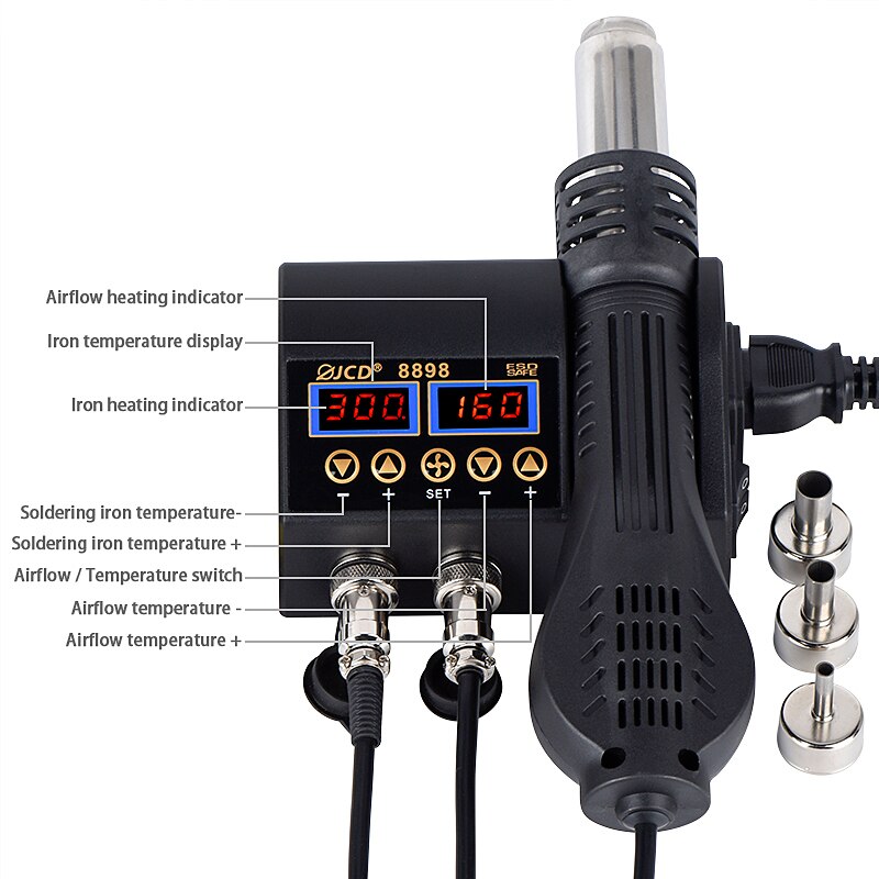 Estación de soldadura de reprocesado SMD 2 en 1, 750W, pantalla Digital LCD, estación de soldadura de hierro para soldadura de aire, PCB BGA, reparación de IC 8898
