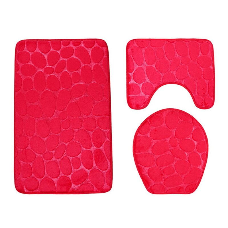 Set Van 3 Badkamer Badmat Set Wc Zachte Antislip 2Pcs Badmat Badkamer Tapijt Douche Tapijten Set wc Deksel Cover Vloermatten: rose red-3PCS