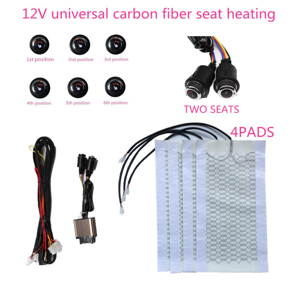 12 V Carbon Fiber Verwarmd Seat Voor Auto Suv Heater Pads + 6 Positie Rotary Switch Knop Interieur Bekleding heater Warmer Ondersteuning