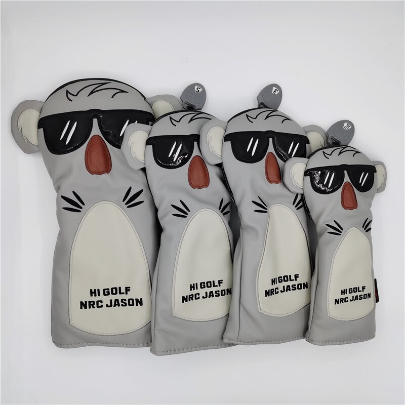 Djur golf koala headcover pu läder golf driver fairway woods hybrid putter covers 135ut komplett set maskot nyhet: 135ut skogar