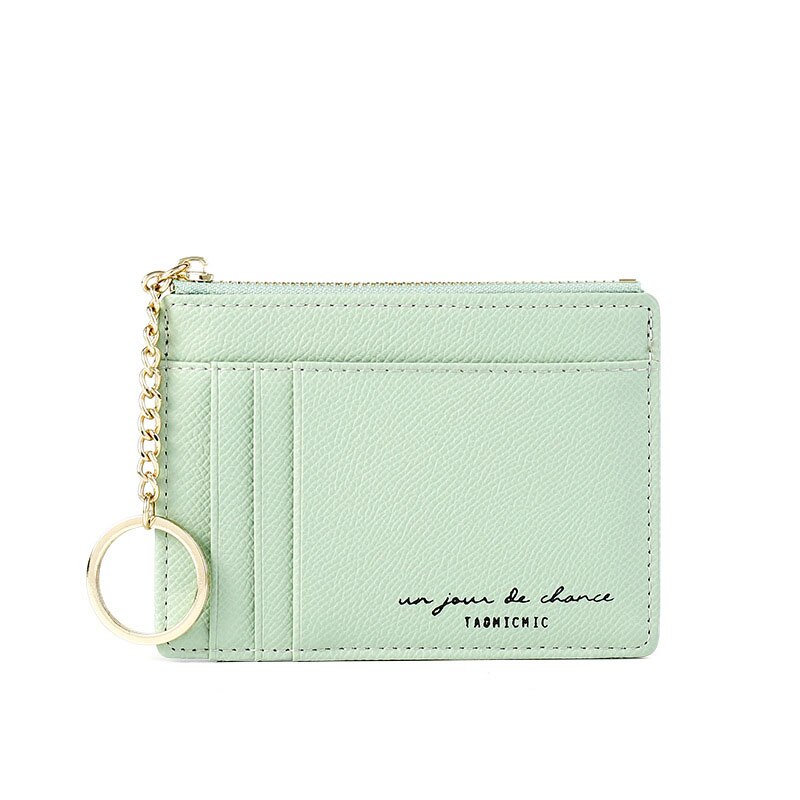 Newest Solid Credit Card Holders Trendy Small Brown And Black Zipper Wallet Mini Coin Purse Keychain Ladies Card Holder: Green