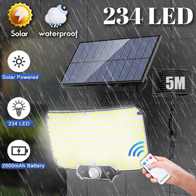 234 LED-Solarleuchten für Höhle Außenbereich mit 3 Modi, Bewegungsmelder, Solar--Flutlichter mit Fernbedienung, IP65 wasserdicht, Sicherheits-Solar--Wandleuchte