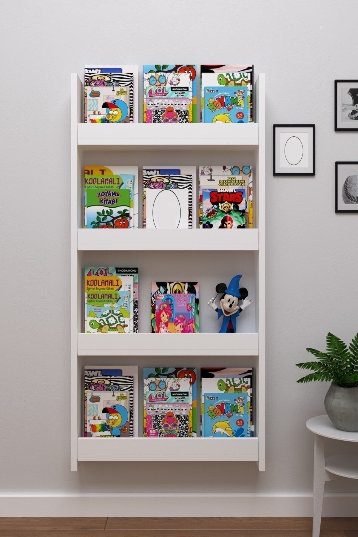Vit bokhylla pedagogiskt barnbibliotek 4 hylla stor storlek 120*60cm, 3 minuter enkel montering, bokhylla, bokhörna, skåp