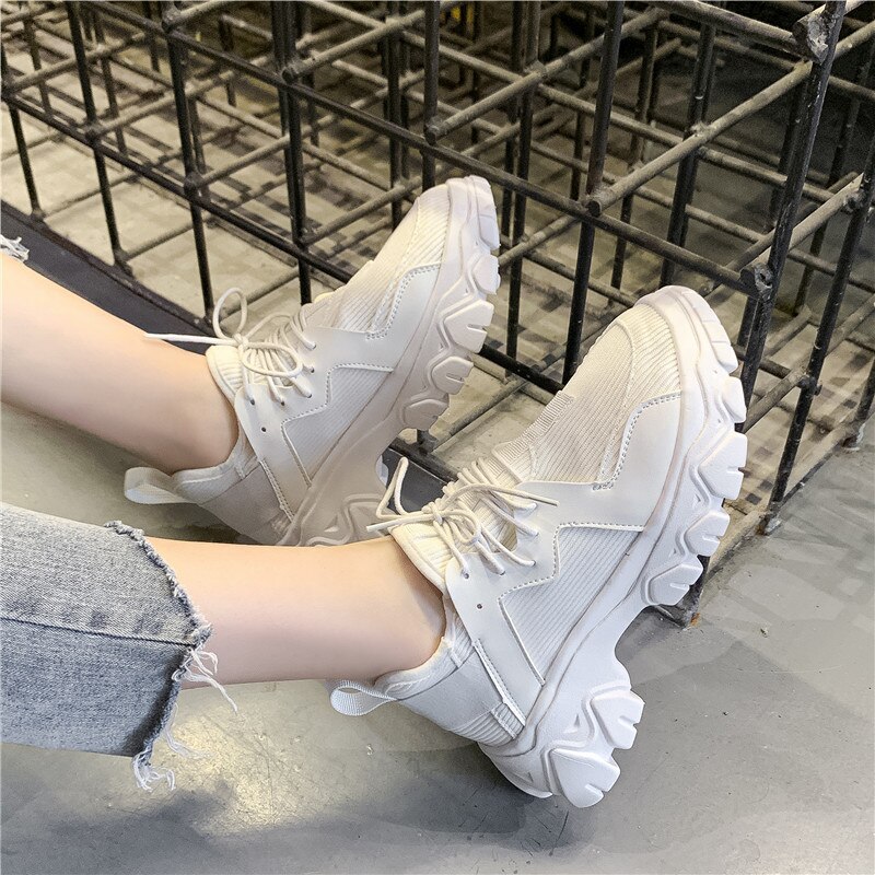 basketball sneakers women chunky lace up trainers platform sneakers women tenis feminino plataforma snaker: White / 5